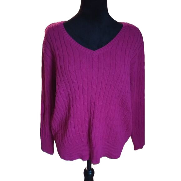 St. John's Bay Women's Size 1X Wine Cable Knit V-Neck Sweater - Picture 1 of 7